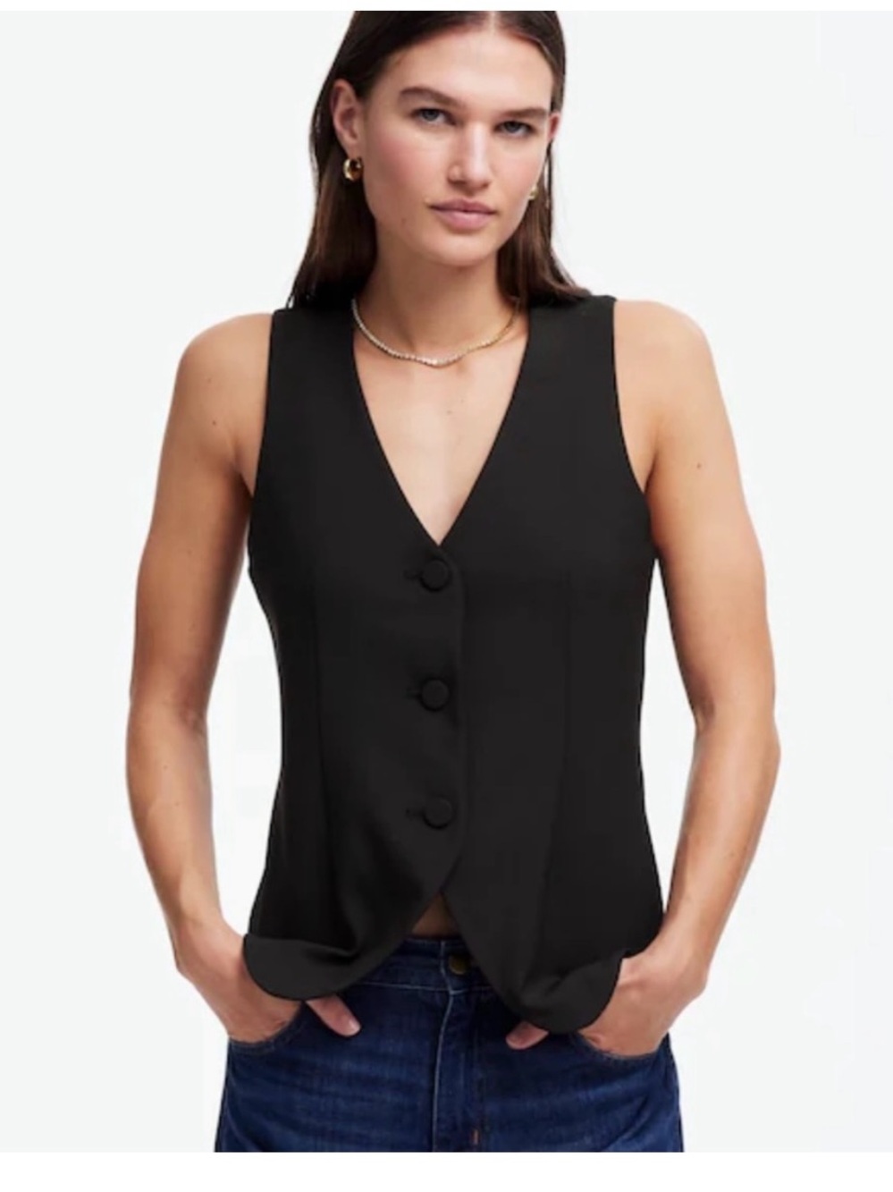 Madewell Black V-Neck Button Front Vest Tank